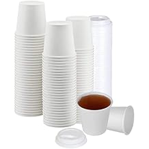 White Disposable Paper Coffee Cups with Lids 4 OZ, 25 Count For Hot Beverages, Tea, Espresso, Cocoa - To Go Drink Containers, Cafe & Office