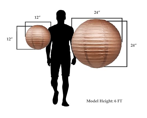 Image of Mudra Crafts 12 Inch Round Chinese Brown Paper Lanterns Hanging Decor | 10 PCs, Reusable, Indoor Outdoor Decorative Lamp Shade, for Ceiling, Wedding, Shower, Party, Festival, Home Decoration