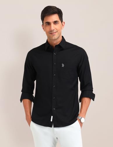 Image of U.S. POLO ASSN. Solid Tailored Fit Shirt for Men - 100% Cotton, Breathable & Comfortable, Full Sleeves Casual Shirt for Men