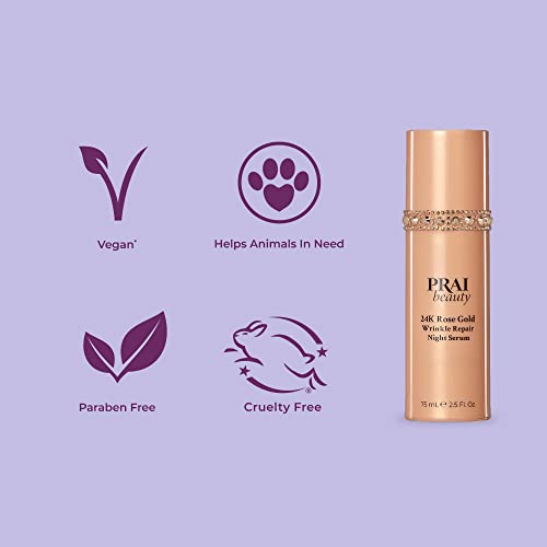 Prai Beauty 24K Rose Gold Wrinkle Repair Night Serum - Anti-Aging & Anti-Wrinkle Facial Serum - 2.5 Fl Oz #TOP1