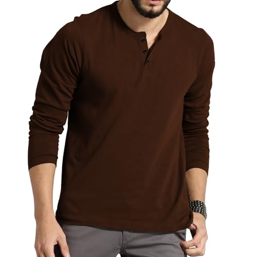 Image of LAZYCHUNKS Men's Full Sleeve Henley Neck Cotton Blend T-Shirt | Solid Regular Fit for Boys & Men | Soft Breathable Fabric | Casual Size S to 3XL