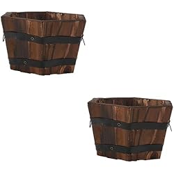 Maceteros Grandes Para Patios Yardwe 2 Piezas Crecer Barril Soporte Maceta Patio Casa Macetas Forma Rústica Madera Interior Grande Xcm Decoración Vintage Contenedor Madera Diseño Suculento Bonsai Creativo Hexágono