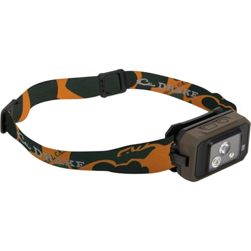 Drake Waterfowl EVO500 Lumen Dual-Fuel Headlamp – Waterproof IP67 Dustproof Hunting Light with Red/Green Modes & Memory Function, Old School Blaze