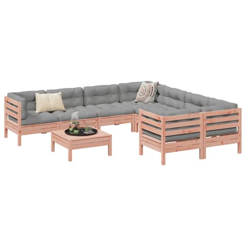 Gecheer Muebles de Jardin,Sofa Jardin Exterior,Muebles terraza y Jardin,Sofás Patio,Set de sofás jardín 9 pzas con Cojines Madera de Abeto Douglas M2#
