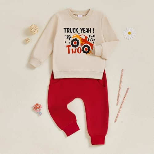 Toddler Baby Boy First 2nd Birthday Outfit Monster Truck Crewneck Sweatshirt Pants Sets Cute Cake Smash Outfit2