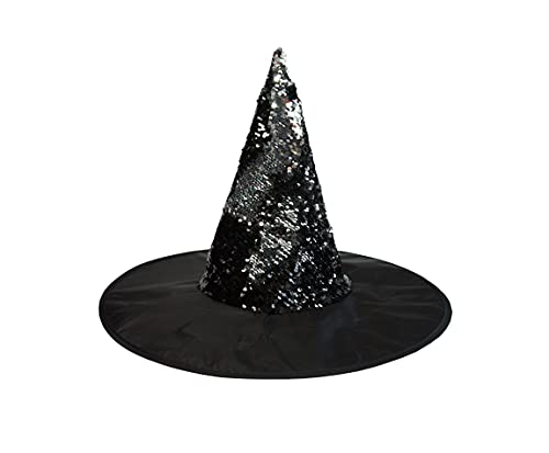 Hooin Reversible Sequin Witch Hat. Reversible Sequin Costume Party Hat. (Black & Silver)