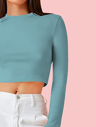 Image of Dream Beauty Fashion Women's Casual Round Neck Long Sleeves Stylish Crop Top - 17 inch Inches (Tee-Tally 02)