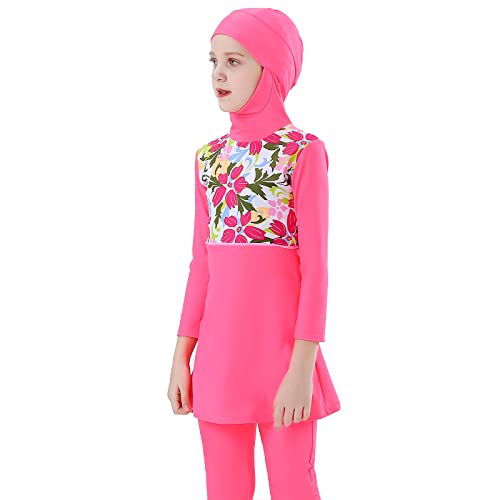 ODIZLI Kids Girls' Rash Guard Sets Islamic Hijab Swimwear Muslim Modest Long Sleeves Shorts Pants Beachwear Hoodie Hat 2 PCS3