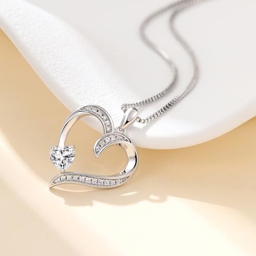 Love Heart Necklace for Women, 925 Sterling Silver Cubic Zirconia Birthstone Heart Pendant Jewelry Gift for Mom, Mother, Wife, Girlfriend on Birthday, Mother's Day, Chain 18 inch4