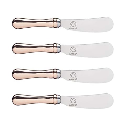Artesà Butter Knife Set with Rose Gold-Effect Handles, Pack of 4, Knives for Spreading Cheese, Crackers, Butter, Ideal Dinner Party Gift, Stainless Steel, 12cm, Multicolor Cover