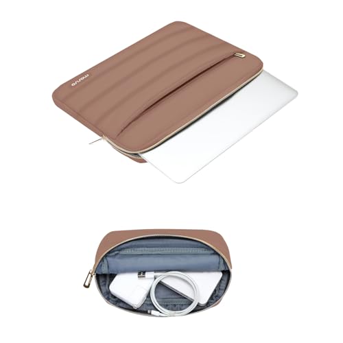 Image of MOSISO Laptop Case 16 inch, 15-15.6 inch Puffy Laptop Sleeve Compatible with MacBook Pro 16 M5 M4 M3 M2 M1, HP Dell ASUS Acer Toshiba Lenovo, Polyester Horizontal Bag with Small Case, Mocha