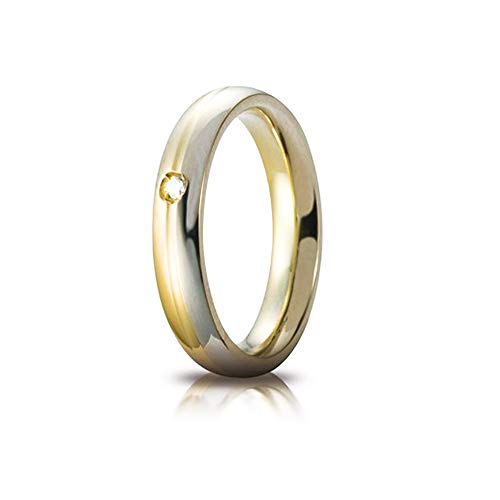 Fede Unoaerre In Oro Giallo E Bianco, Modello Andromeda, Con Brillante Da Ct 0,03, Lucida Larghezza Fascia 4 Mm Unisex, 18