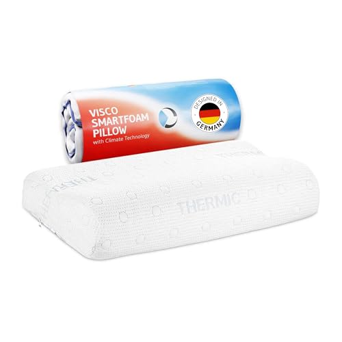 Kopfkissen 40x80 HADAR Wave, höhenverstellbar, ergonomisches HWS Nackenstützkissen aus Visco-Schaum mit Klima-Bezug, Nacken-Kissen für Seitenschläfer & Rückenschläfer, passt in 40 x 80 cm Bezug