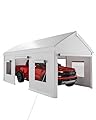 10 x 20FT Heavy Duty Carport with Roll-Up Windows, Portable Garage with Removable Sidewalls & Doors, Portable Car Tent Garage with Roll-Up Windows and All-Season Tarp, for Car, Truck,