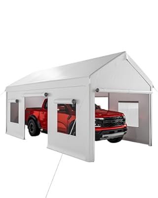 10 x 20FT Heavy Duty Carport with Roll-Up Windows, Portable Garage with Removable Sidewalls & Doors, Portable Car Tent Garage with Roll-Up Windows and All-Season Tarp, for Car, Truck,