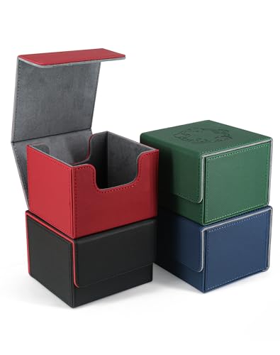 Image of ZLCA Card Deck Box with 2 Dividers for MTG Cards, Large Horizontal Card Storage Box Fits 150+ Single Sleeved Cards, PU Leather Commander Deck box for TCG CCG (Black& Red)