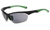 Eyekepper TR90 Sports Bifocal Sunglasses Baseball Running Fishing Driving Golf Softball Hiking Half-Rimless Reading Glasses (Black Frame Green Temple, 2.00)