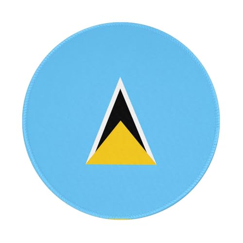 Tapis de souris rond Drapeau de Sainte-Lucie 20,3 cm Base en caoutchouc antidérapant – Idéal pour le bureau et les jeux, tapis de souris de bureau