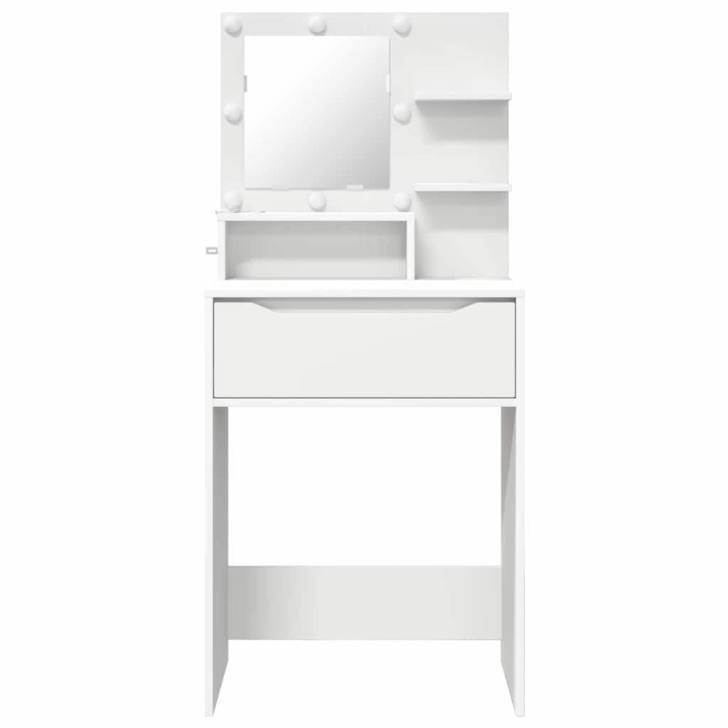 Tavolo da toeletta con specchio e illuminazione a LED, bianco, 80 x 39,6 x 135 cm, in legno con cassetto, vano portaoggetti e tappetino di ricarica wireless, per camera da letto, cameretta