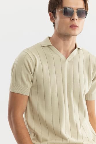 Image of SNITCH Men T-Shirts | Slim Fit Polo Collar Half Sleeve | Textured Self-Design Cotton Fabric | Breathable & Casual Wear