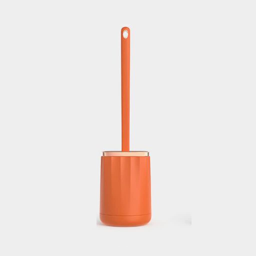 Tyuhduyur Orange Toilet Brush With Ventilated Drying Holder, Deep Cleaner Silicone Toilet Brushes With Long Plastic Handle,Silicone Toilet Brush With Quick Drying Holder Set For Bathroom Toilet (Color : G