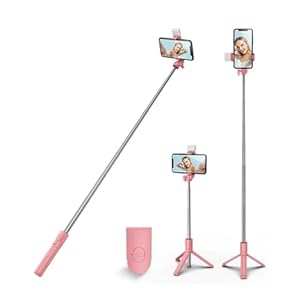 XIHAMA Selfie Stick with Light,3 in 1 Extendable 360° Rotation Phone Tripod Stand with Detachable Wireless Remote,Portable CellPhone Holder Compatible with iPhone 16/Galaxy/Huawei/LG(Pink+Li...