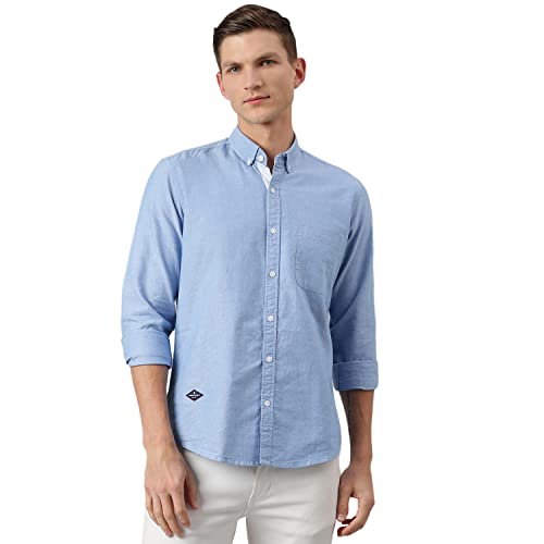 Image of Thomas Scott Men's Premium Slim Fit 100% Cotton Casual Shirt | Button-Down Collar | Full Sleeves | Solid Shirt for Men