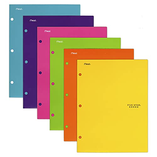 Five Star 4 Pocket Folders, 2 Pocket Folders plus 2 additional Pockets, Assorted Colors, 6 Pack (38056)