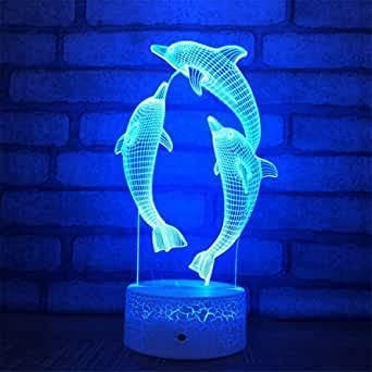 3D Delfin Optische Illusions led Lampe 7 Farben Touch-Schalter Illusion Nachtlicht Für Schlafzimmer Home Decoration Hochzeit Geburtstag Weihnachten Valentine Geschenk Cover