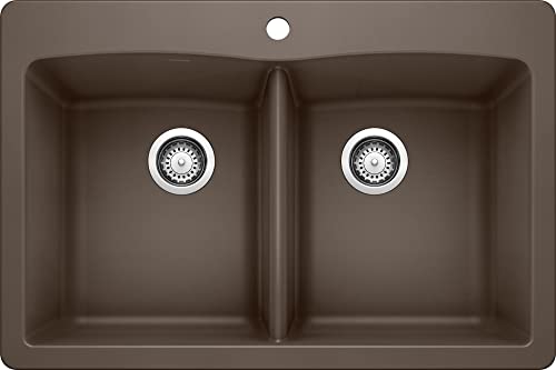 BLANCO 440218 Diamond Silgranit Double Bowl Undermount or Drop-In Kitchen Sink, 33