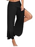 Hochwertig und Atmungsaktiv. Minetom Damen Beiläufig Weich Spliss Breite Beinhosen Lose Lange Stretch Weites Bein Hose Sommer Hosenrock Haremshose Yogahose Palazzo Schwarz EU M