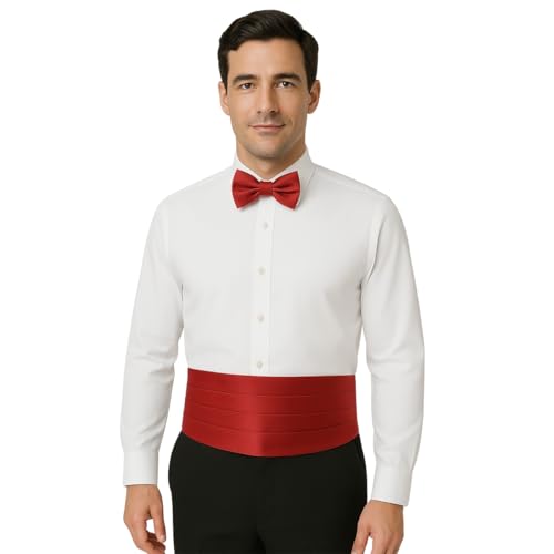 Image of TIE STUDIO Men's cummerbund, pocket square bowtie combo | micro | Superior finishing | Packaging - White Box | Size - adjustable & standard | pack of 3 |