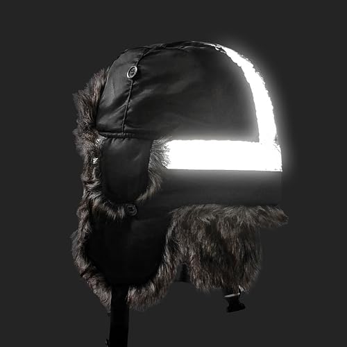 Image of Faux Fur Safety Reflective Aviator Trapper Hat Snow Ski Trooper Winter Cap