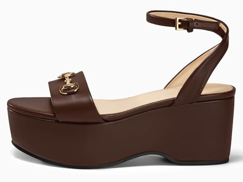 Womens Platform Sandals Chunky Wedges Heels Open Toe Ankle Strap Summer Dress Shoes with Metal Buckle4