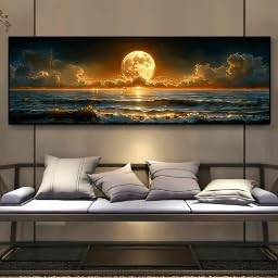 Décoration murale transversale paysage marin au clair de lune pour salon
