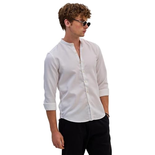 Image of SNITCH White Mandarin Slim Fit Shirt