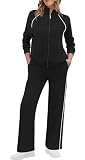 XIEERDUO Lounge Set for Women 2 Piece Fall Outfits Winter Tracksuit Workout Sweatsuit Wide Leg Loungewear Long Sleeve Sweat Jacket Track Suit Sweatpant Vacation Clothing Travel Airport Clothes Black L