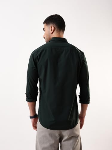 Image of Dennis Lingo Men Solid Spread Collar Full Sleeves Regular Fit Cotton Casual Shirt