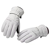 KondaTech スキーグローブ 手首まで暖かい アウトドアグローブ レディース 防寒手袋 3A抗菌/高機能断熱素材/防水フィルム入り/裏起毛/滑り止め付き/撥水性/タッチパネル対応 防寒グローブ スノボグローブ 厚手 裏フリース 登山 雪遊び 除雪 作業 (ホワイト)