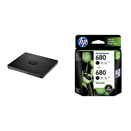 Image of HP F6V97AA#ACJ External USB DVD-RW Drive & 680 Black Ink Cartridges Twin Pack
