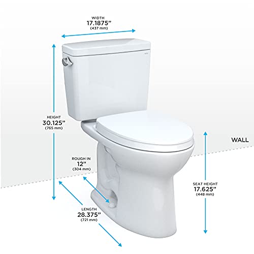 Image of TOTO Drake Two-Piece Elongated 1.28 GPF Universal Height TORNADO FLUSH Toilet with CEFIONTECT and SoftClose Seat, WASHLET+ Ready, Cotton White - MS776124CEFG#01