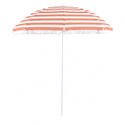Marquee 2m Beach Umbrella – Clay Stripe Canopy – UPF 50+ Sun Protection – Portable Outdoor Parasol for Garden, Patio & Travel