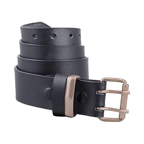 Daskz Leathers Leather Belts For Men Double Hole Prong Belt (100% GENUINE) Black/Brown waist belt Sizes 30'' to 72'' with Brown Metal Buckle perfect for Dress pants, Jeans DHB Cover