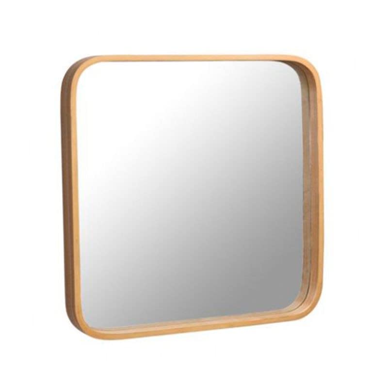 Rocking Gifts Espejo Pared Decorativo Cuadrado 40 cm - Marco Madera Bambú Marrón Beige, Estilo Boho Natural para Salón, Dormitorio o Entrada