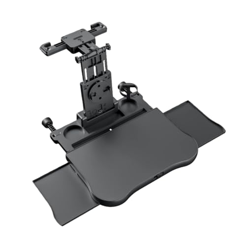 Kizare車用テーブル リアトレイ 車載デスク 折り畳み式 360 度回転 後部座席用 携帯電話ホルダー付き 頑丈で耐久性があります 角度調整可能 収納便利 食事 ノートパソコン作業対応 (黑色支架) (大きいサイズ【滑り止めマットなし】,ブラック)