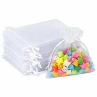 G2PLUS Weiß Organzasäckchen 7x9cm, Kleine Geschenk Organzabeutel, 50 Stück Organza-Beutelchen mit Kordelzug Sie als Hochzeit Bonbonsbeutel, Schmuckbeutel, Geschenkbeutel