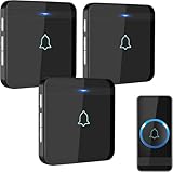 AVANTEK Wireless Doorbell Waterproof Operating at over 1300 Feet with 3 Plug-In Receivers, D-3B + RB-1