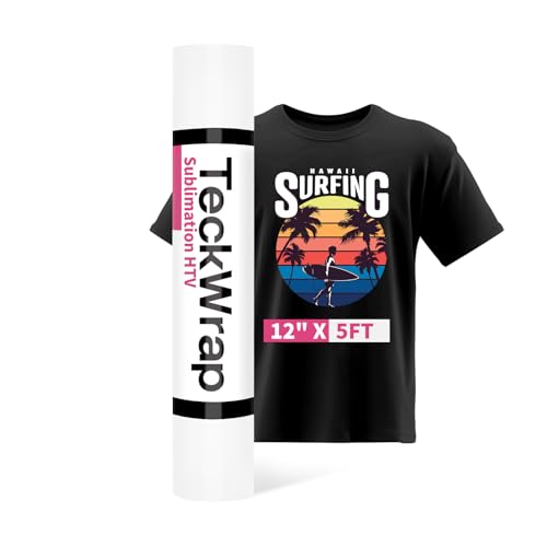 TECKWRAP Sublimation HTV for Dark Fabric/Light Fabric 12" X 5FT - Matte White HTV Vinyl Iron on Heat Transfer Vinyl for Cotton T-Shirt Work with Sublimation Paper Sublimation Printers Heat Press