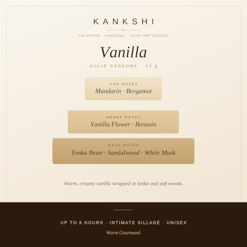 Image of KANKSHI Vanilla Solid Perfume 12g | Mandarin, Vanilla Flower & Tonka Bean | Warm Gourmand | Alcohol-Free Pocket Perfume Balm | Long Lasting Unisex Fragrance for Men & Women | Travel Friendly & Spill Proof