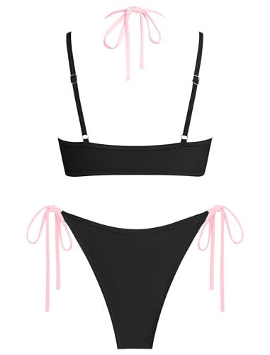 Image of ZAFUL Women's Polka Dot Bikini Set Double Layer Halter Swimsuit Colorblock Side Tie 2 Piece Bathing Suit